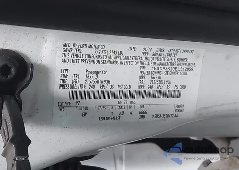 2014 Ford Focus Se из США, поврежденный, VIN 1FADP3K20EL312859